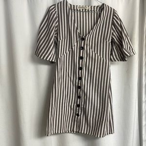 Cream striped short sleeve dress with brown buttons